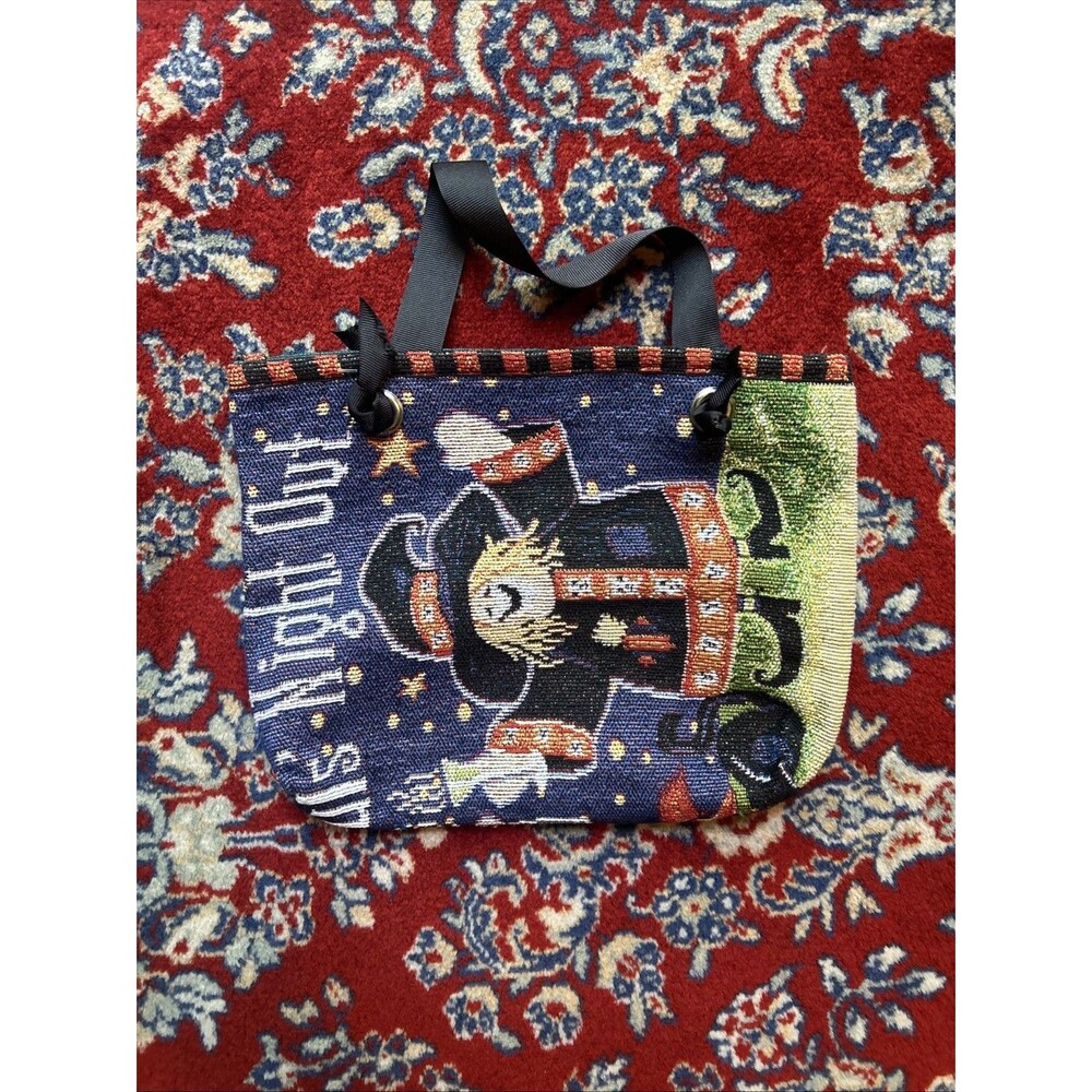 Whimsy Halloween Tapestry Handbag with Straps Unbranded Witch Bat Pumpkin